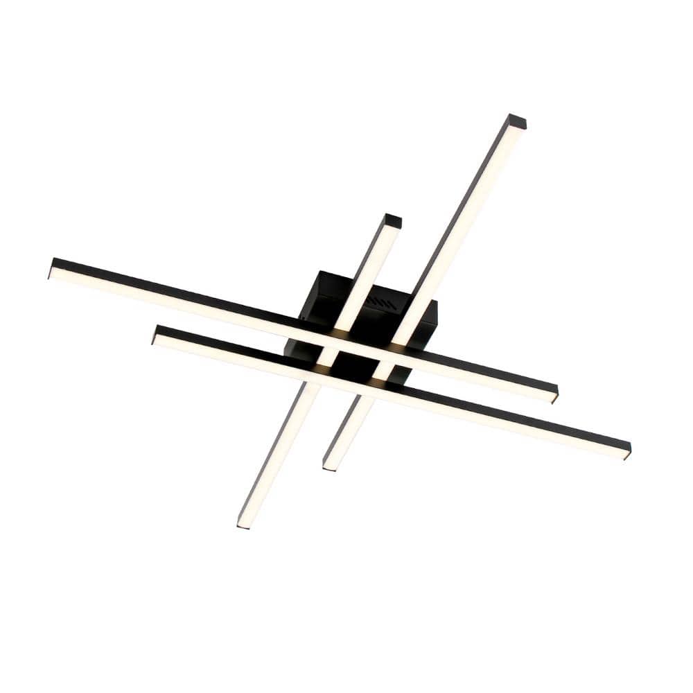 30 in. 4-Light Matte Black Integrated LED Flush Mount for Living Dining Room - Hercitys