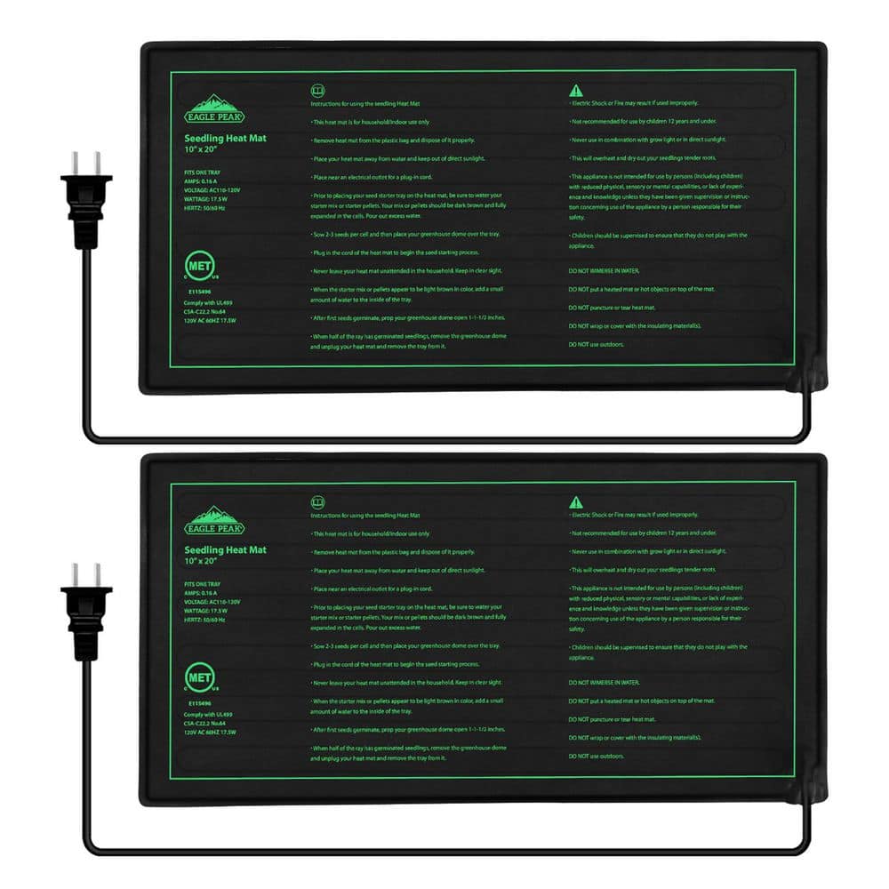10 in. x 20 in. Durable Waterproof Seedling Heat Mat (2-Pack) - Hercitys