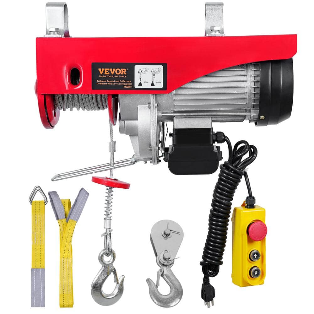 2200 lbs. Electric Chain Hoist 1600 Watt Electric Steel Wire Winch with 14 ft. Wired Remote Control for Garage Warehouse - Hercitys
