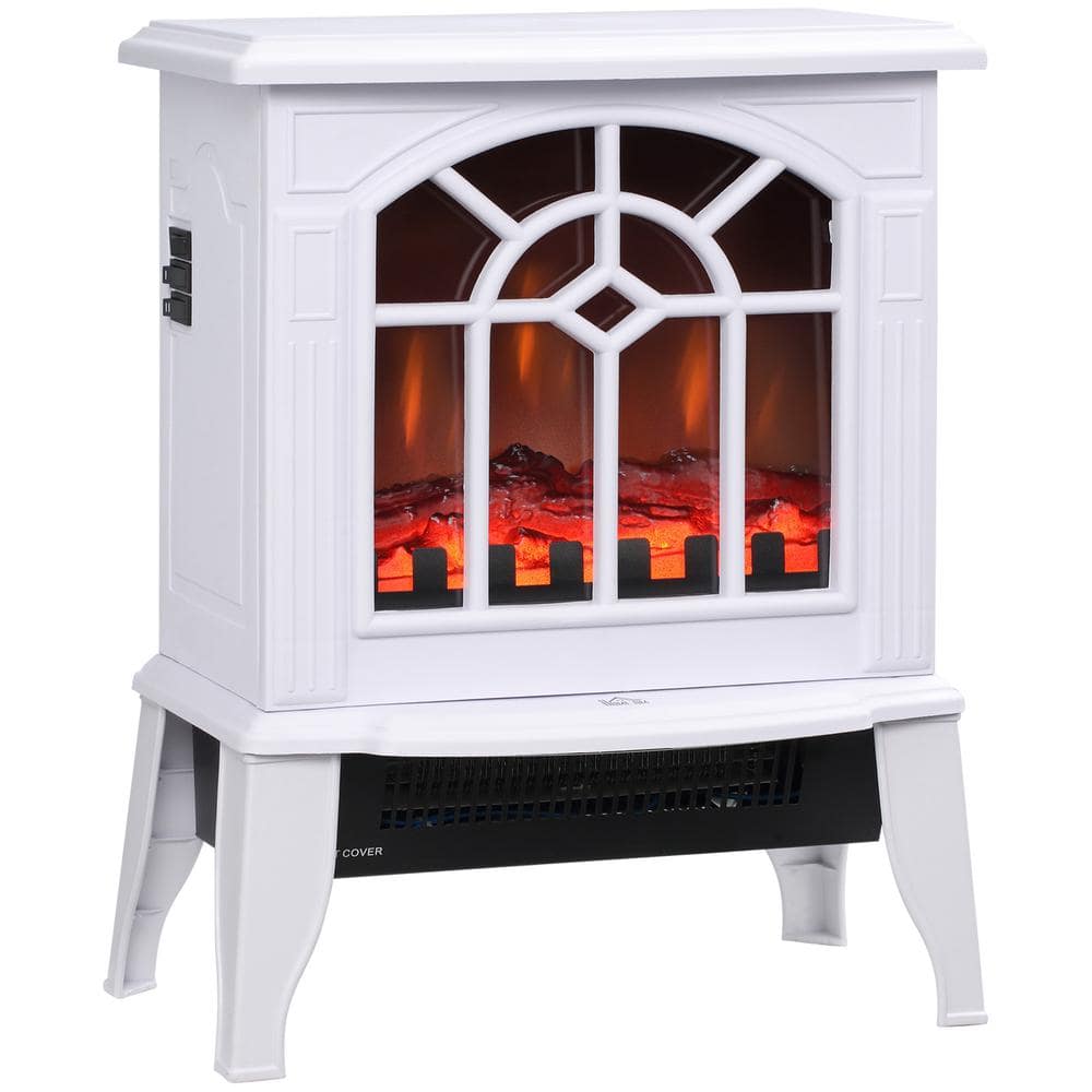 18 in. Freestanding Electric Fireplace Heater Stove with Realistic Flame, Overheating Protection, Portable, White - Hercitys