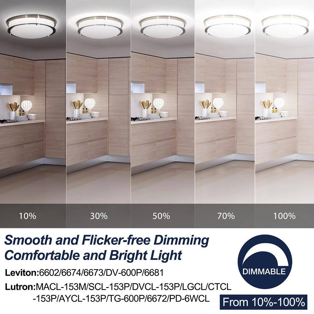 12 in. Brushed Nickel Round Double Ring LED Flush Mount Dimmable Adjustable CCT Ceiling Light ENERGY STAR - Hercitys