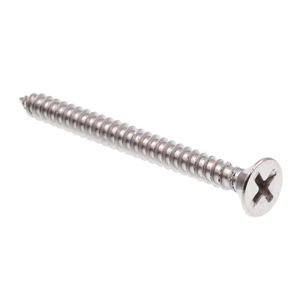 #10 X 2 in. Grade 18-8 Stainless Steel Phillips Drive Flat Head Self-Tapping Sheet Metal Screws (100-Pack) - Hercitys