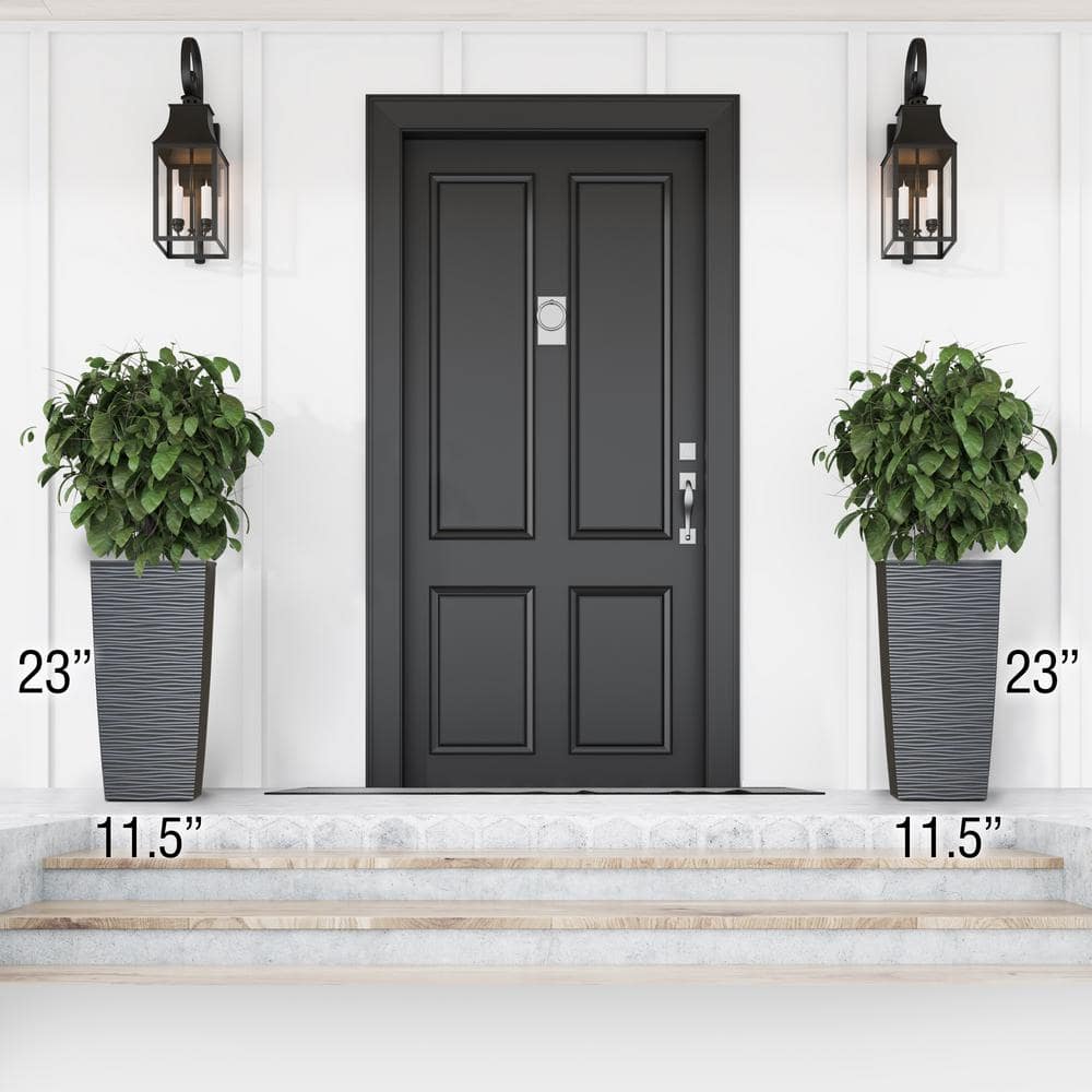 11.5 x 11.5 x 23in. EverGreen Dark Gray, M-Resin, Indoor/Outdoor Planter with Built-In Drainage, 2-Piece Duo Set, Large - Hercitys