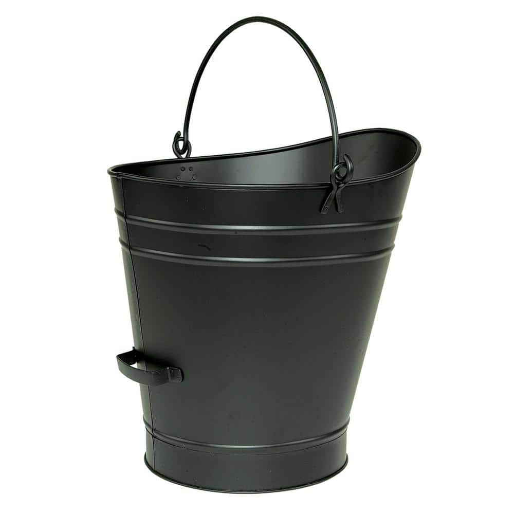 18 in. Tall Black Traditional Galvanized Steel Round Large Pellet Bucket with Handles - Hercitys