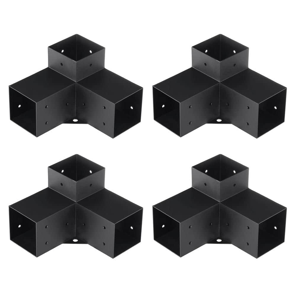 4 x 4 in. Pergola Bracket Kit 4-Pieces Heavy Duty 3-Way Corner Bracket DIY Post Base Kit for Gazebos, Patio Pergolas - Hercitys