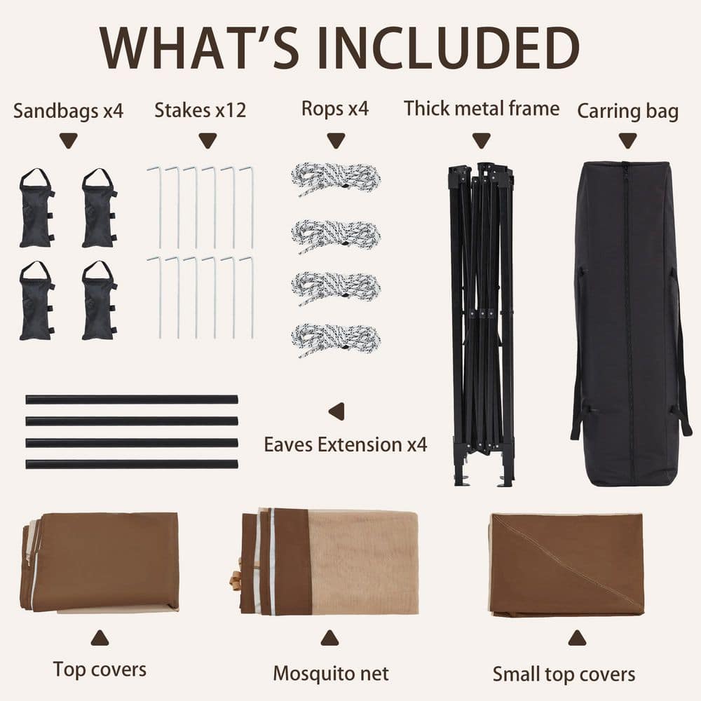 11 ft. x 11 ft. Khaki Pop-Up Gazebo Tent with Mosquito Netting - Hercitys