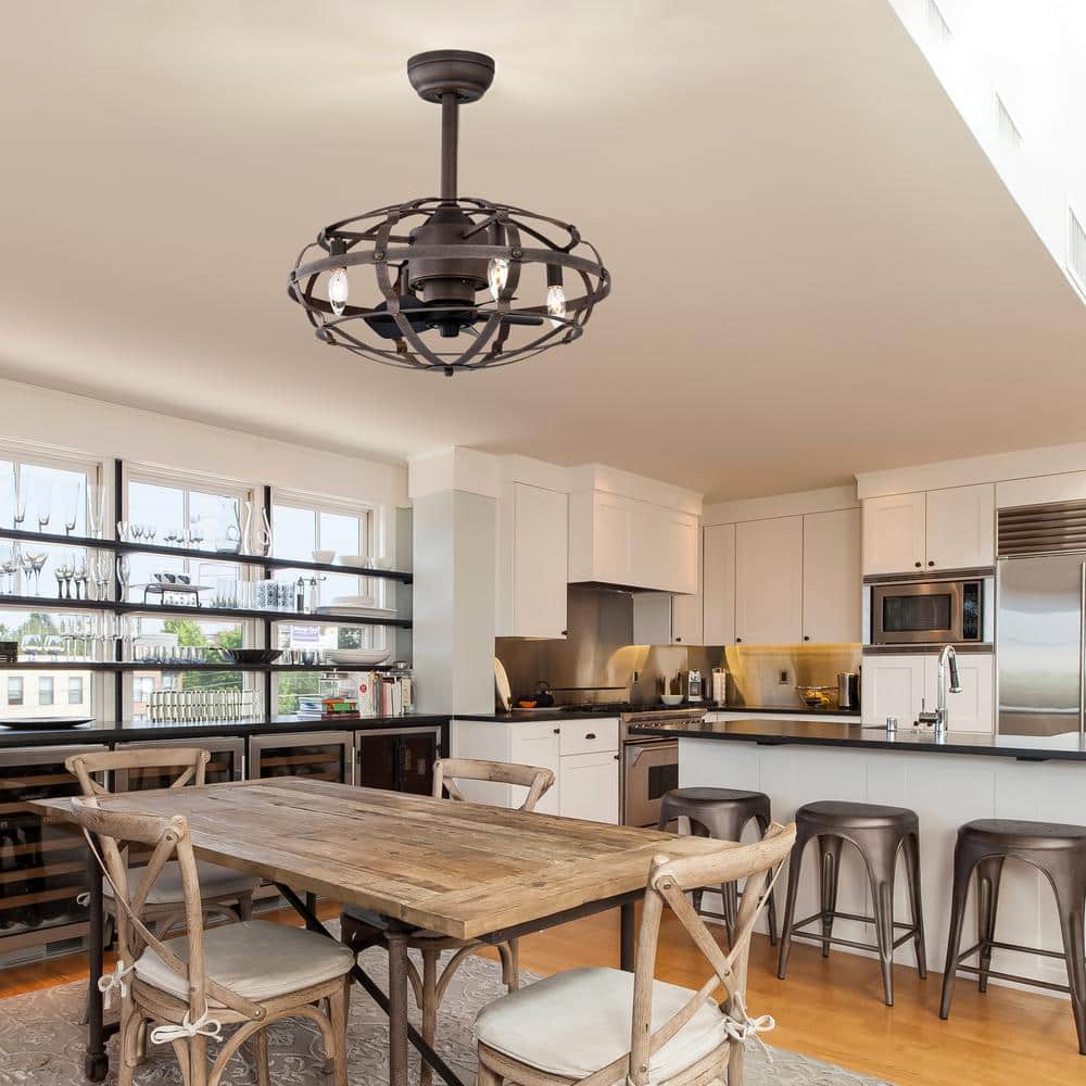 21 in. Indoor/Outdoor Rust Cage Ceiling Fan with Remote Included and AC Reversible Motor - Hercitys