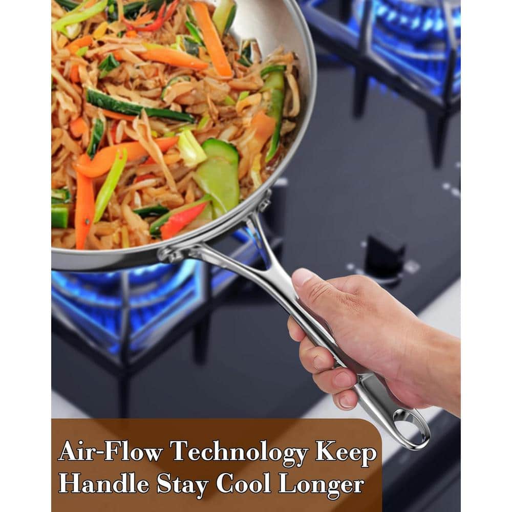 10 in. Stainless Steel Multi-Ply Clad Wok Stir Fry Pan with Lid - Hercitys