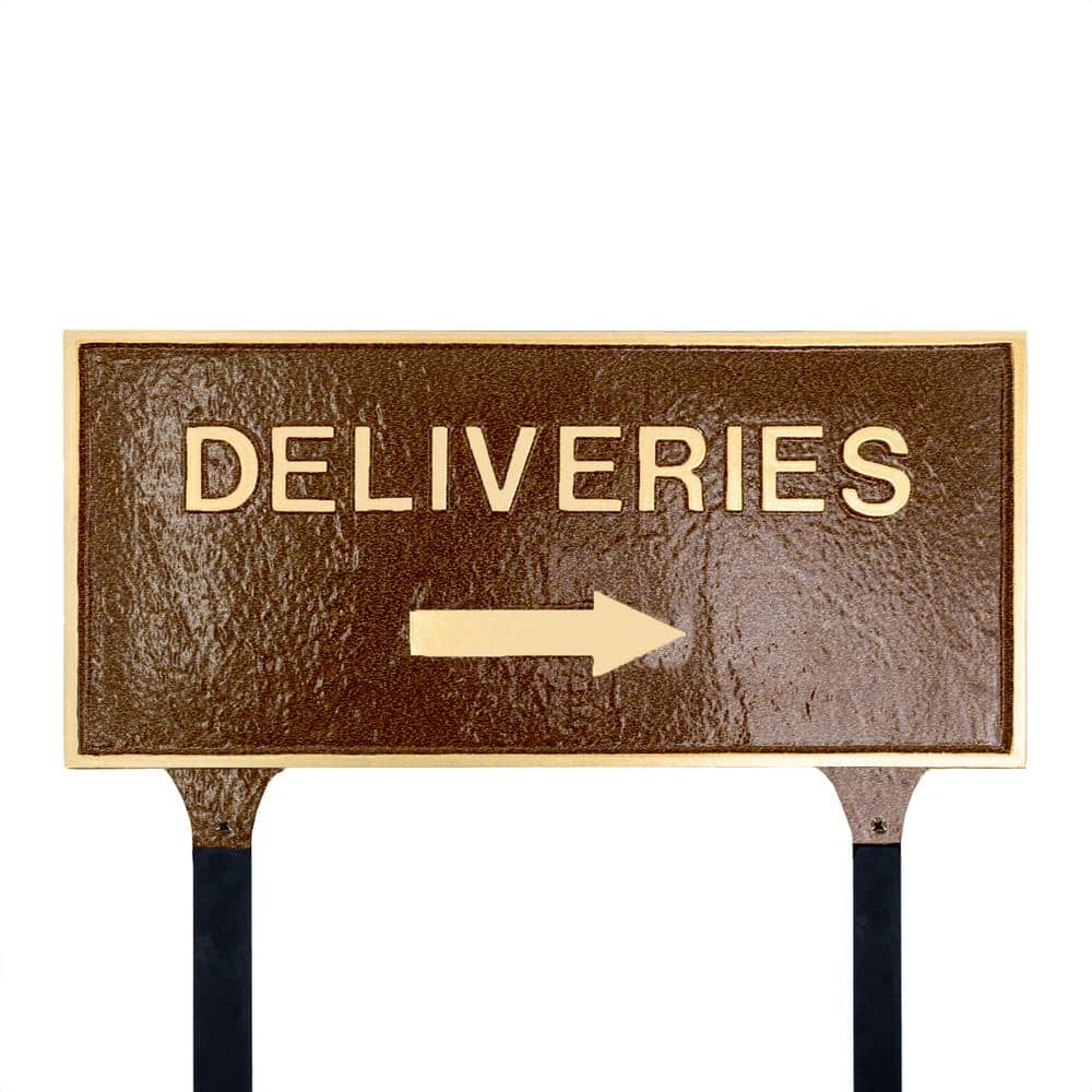 10″ x 21″ Deliveries with Right Arrow Large Rectangle Statement Plaque with Lawn Stakes – Hammered Bronze - Hercitys
