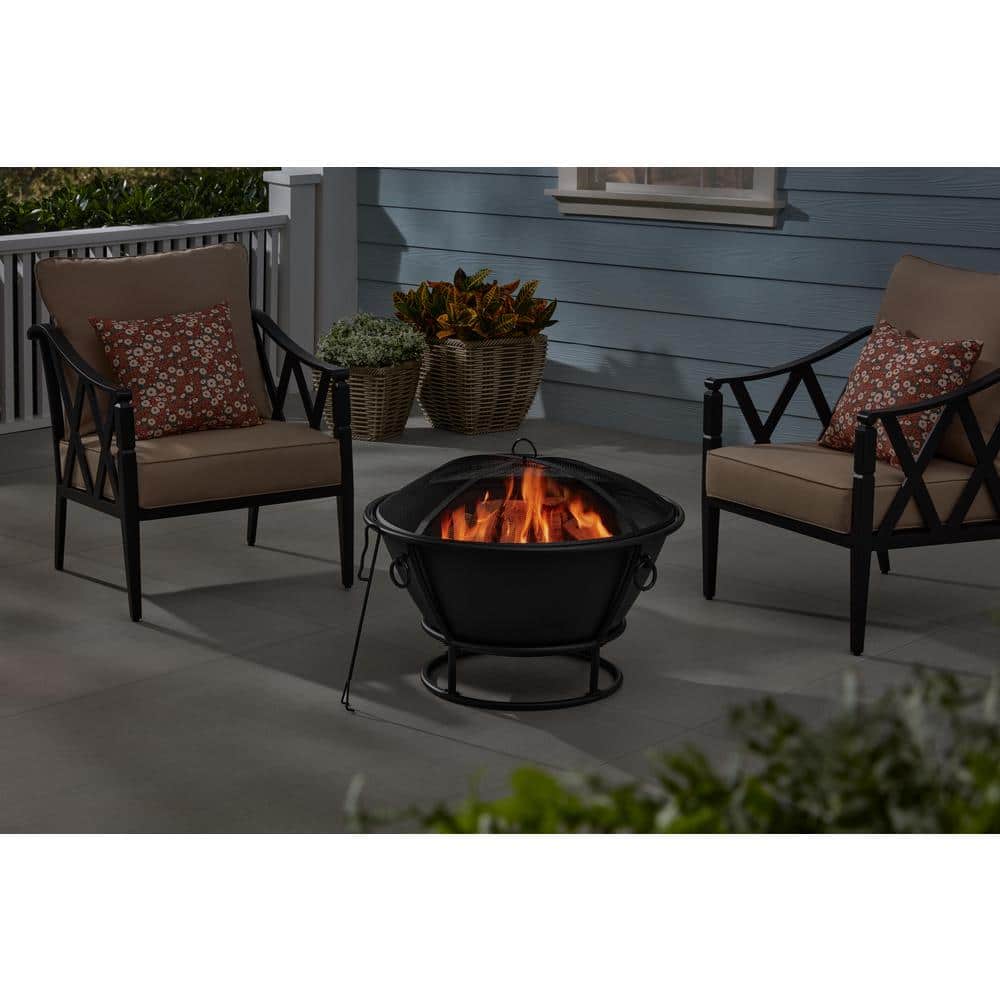 30.00 in. W Black Cast Iron Wood Outdoor Fire Pit with Grate, Cover, and Poker Included - Hercitys