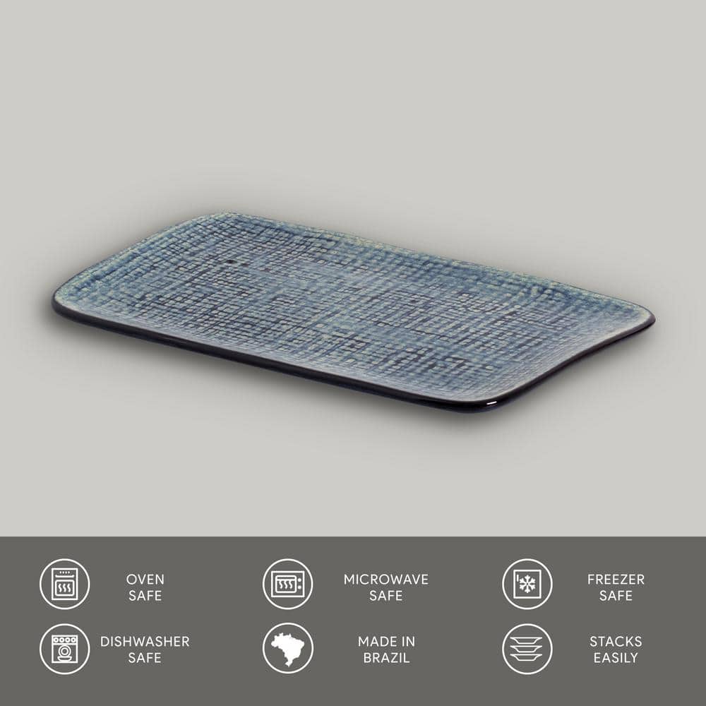 10.63 in. Denim Dark Blue Stoneware Rectangular Platter Medium Juta (Set of 4) - Hercitys