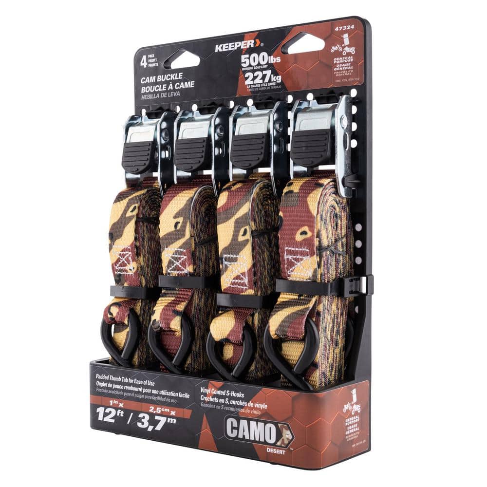 12ft. x 1in. 500lbs. Cam Buckle Tie Down Strap (4 Pack) - Hercitys