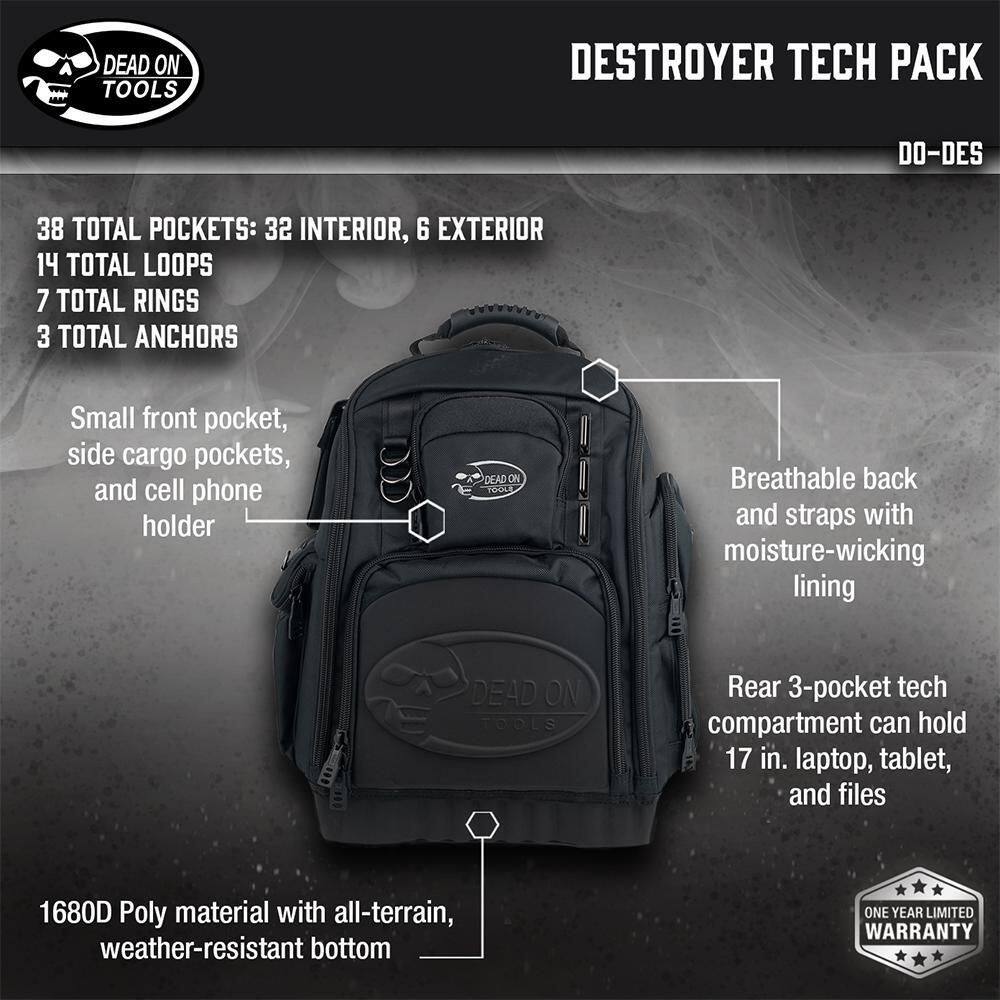 17 in. Destroyer Tech Pack Backpack Tool Pack with 34 Total Pockets - Hercitys