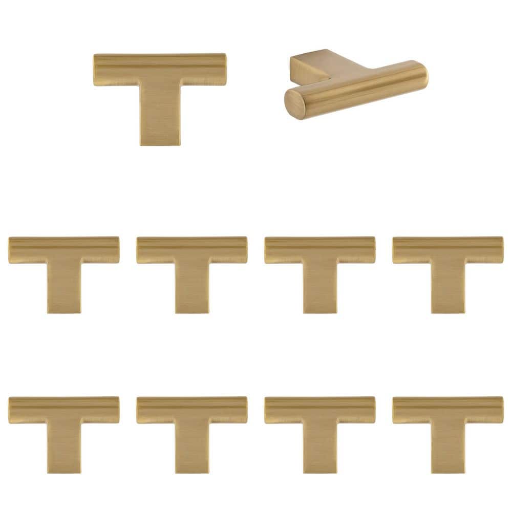 10-Pack Vail 2 in. (51 mm) Modern Satin Brass T-Shaped Cabinet Knob - Hercitys