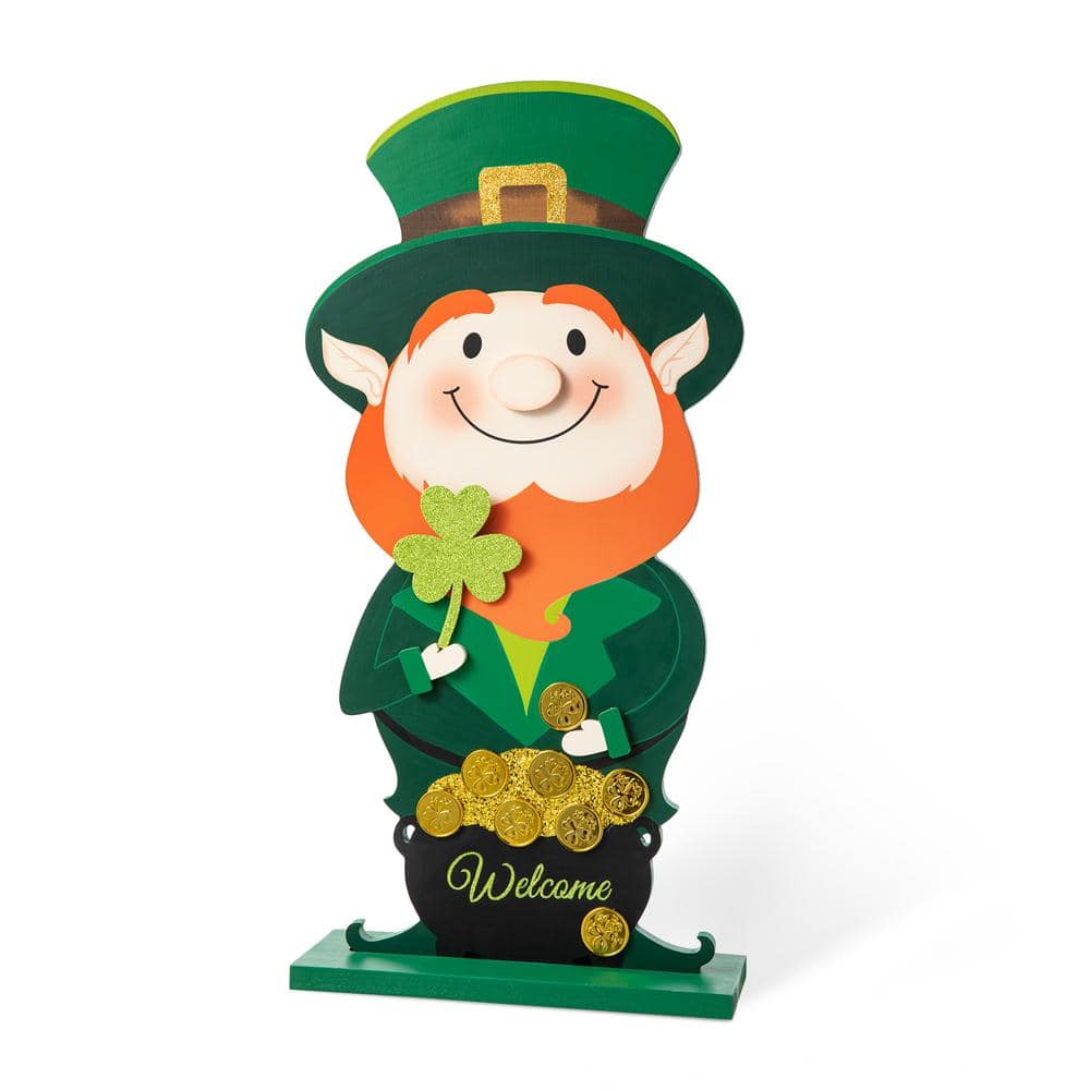 23.5 in. St.Patrick’s Wooden Leprechaun Pot of Gold Porch Decor(KD) - Hercitys