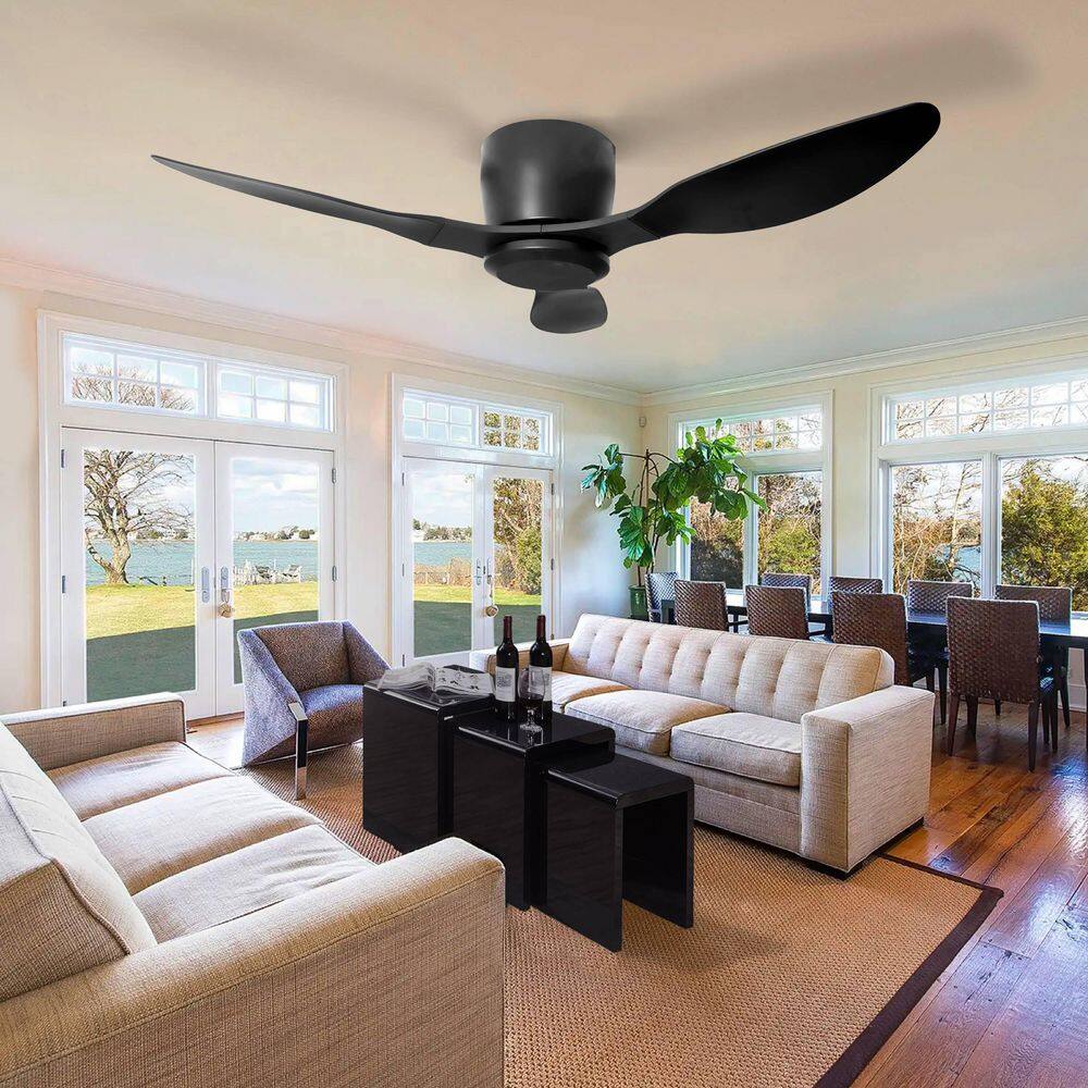 40 in. Smart Indoor/Outdoor Low Profile Black Ceiling Fan for Bedroom or Living Room - Hercitys