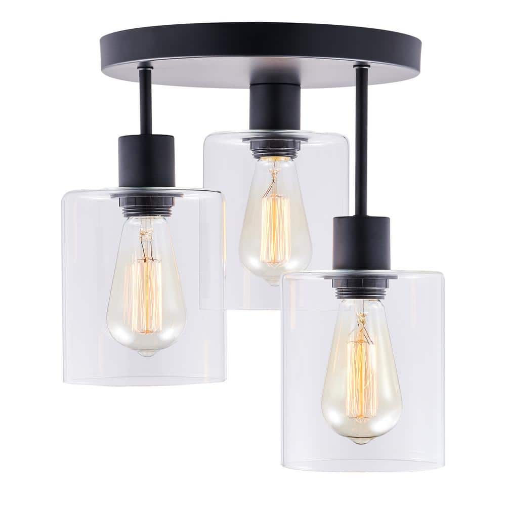 11 in. 3-Light Matte Black Cluster Semi-Flush Mount - Hercitys