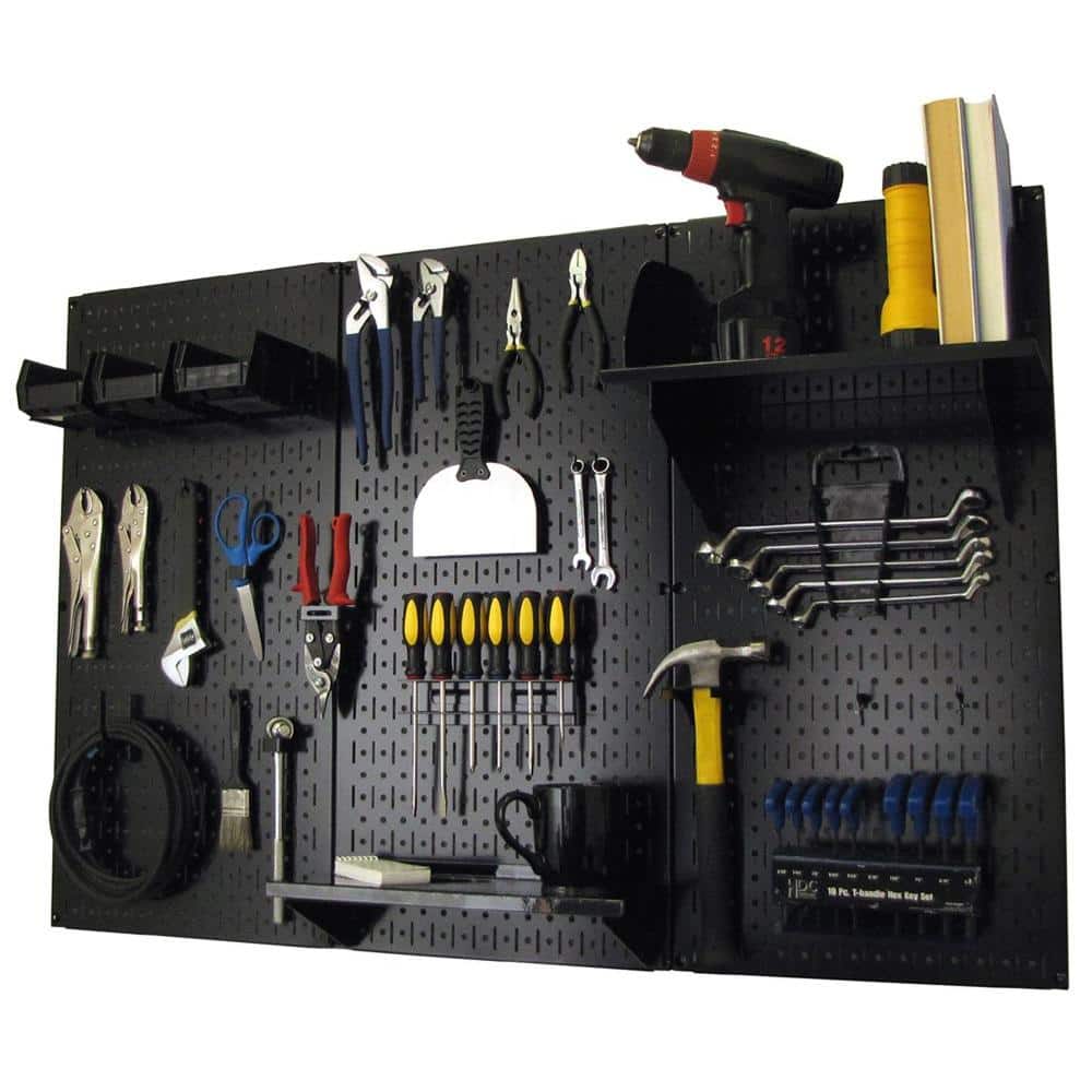 32 in. x 48 in. Metal Pegboard Standard Tool Storage Kit with Black Pegboard and Black Peg Accessories - Hercitys
