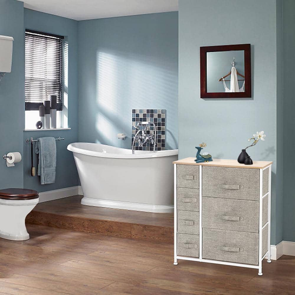 11.81 in W. x 28.74 in. H Beige 7-Drawer Fabric Storage Chest with Beige Drawers - Hercitys