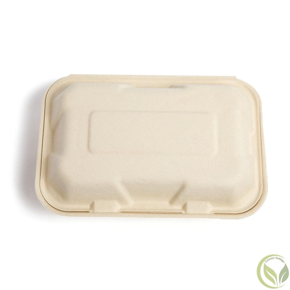 100% Compostable Paper Take-Out Container 9 in. x 6 in. Clamshell [75-Pack] - Hercitys