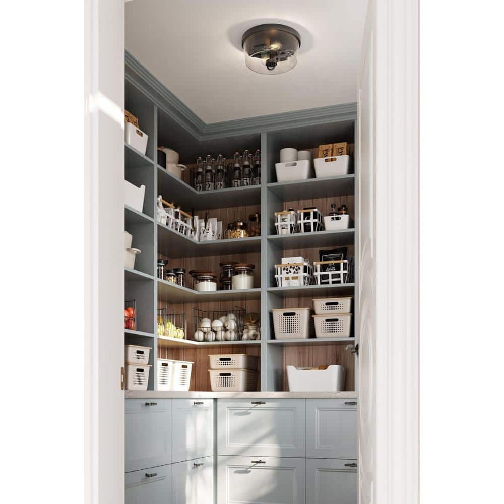 12 in. 60-Watt Huntscroft Collection 2-Light Matte Black No Bulbs Included Flush Mount with Clear Glass Shade - Hercitys