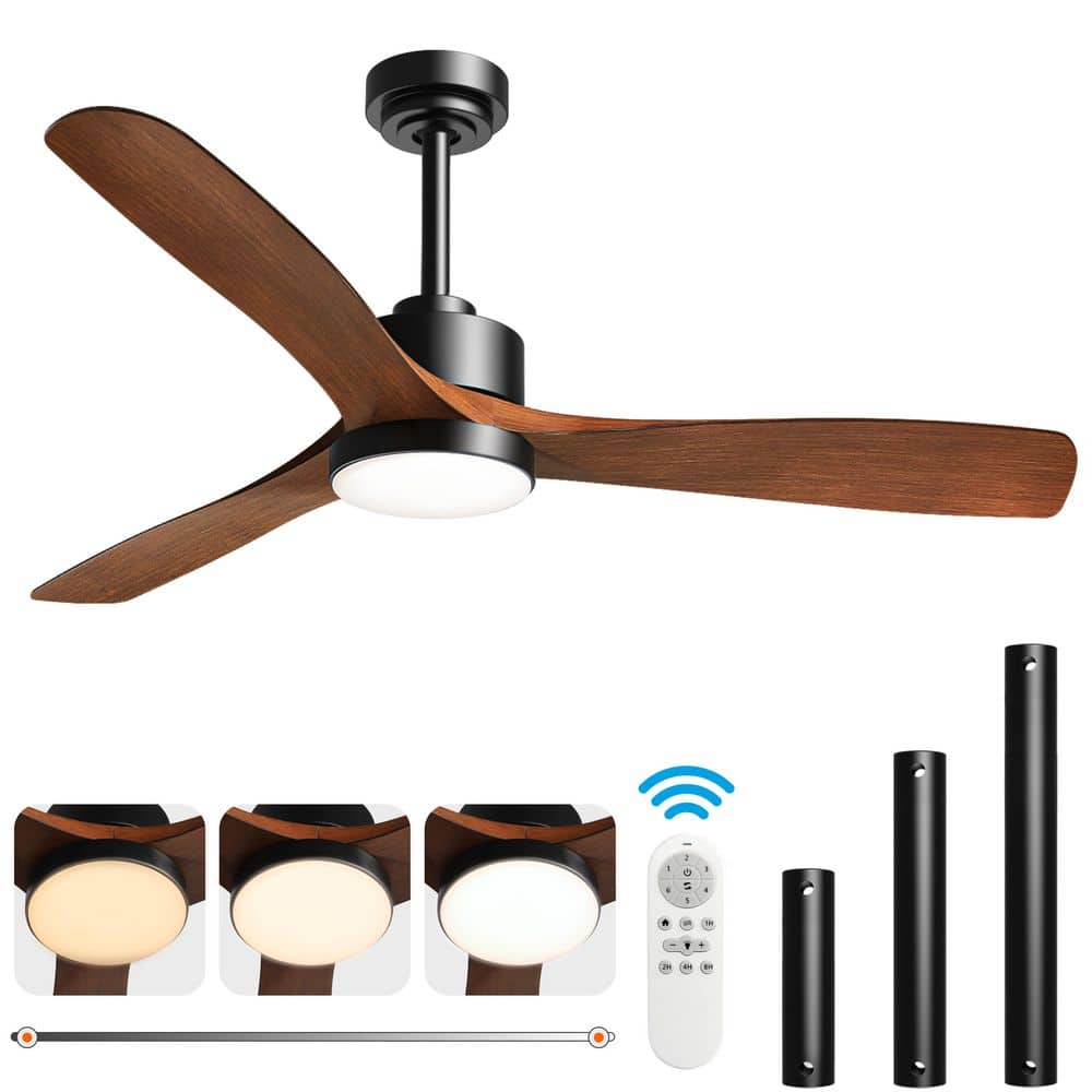 52 in. Adjustable Color Temperature Integrated LED Indoor/Covered Outdoor Black Ceiling Fan with Remote - Hercitys