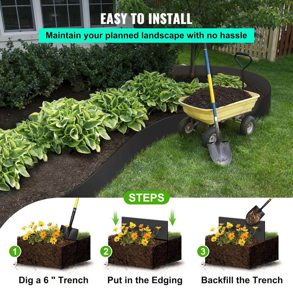 10 in. W x 40 ft. L Black Recycled Flexible HDPE Coiled Terrace Board Landscape Edging Against Invading Weeds - Hercitys