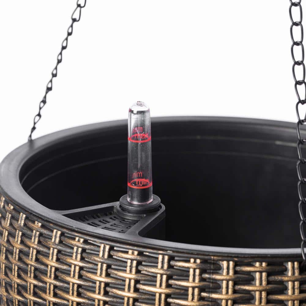 10 in. Self Watering Bronze Plastic Hanging Basket Flower Planter - Hercitys