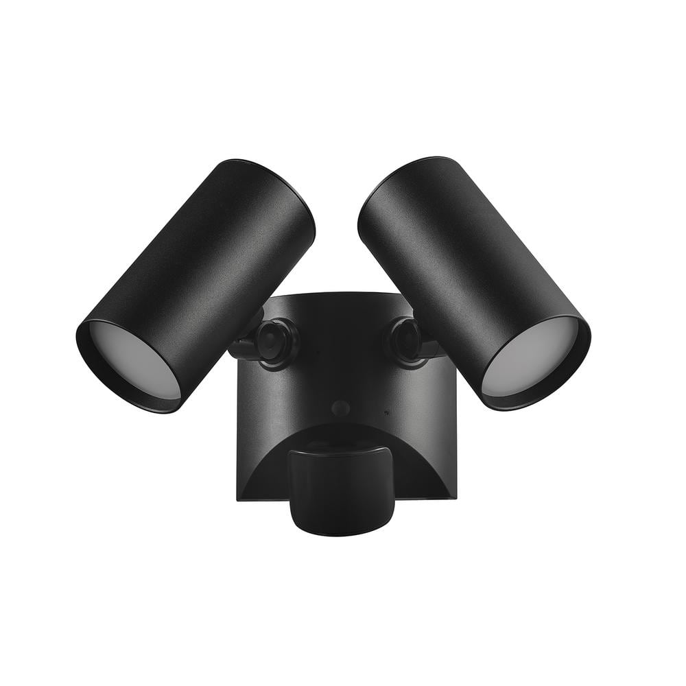 22- Watt Equivalent Twin Head Integrated LED Black Hardwired Motion Activated Diecast Architectural Security Area Light - Hercitys