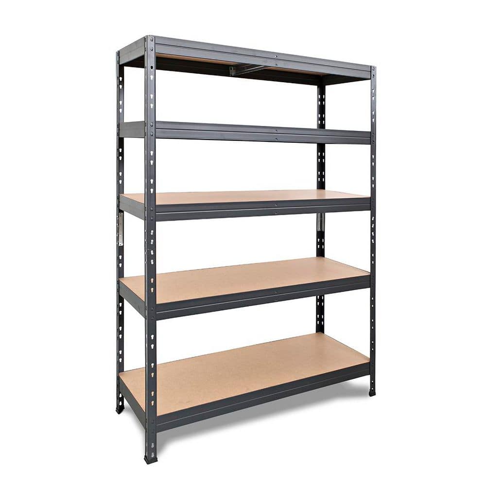 5-Tier Powder-Coated Steel Garage Storage Shelving Unit in Matte Dark Gray, HDF Racks (39.4 in. W x 71 in. H x 20 in. D) - Hercitys