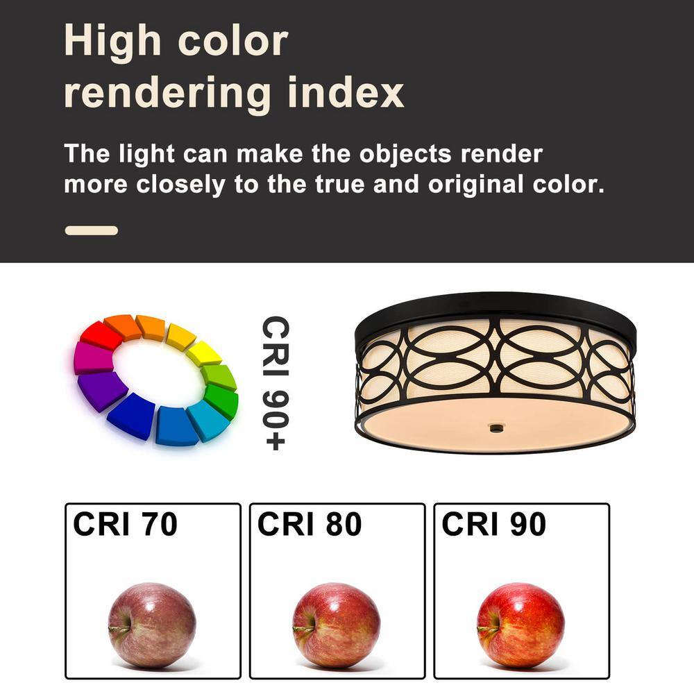 15.35 in. 0-Light Black Flush Mount with Frosted Glass Shade and No Light Bulb Type Included (1-Pack) - Hercitys