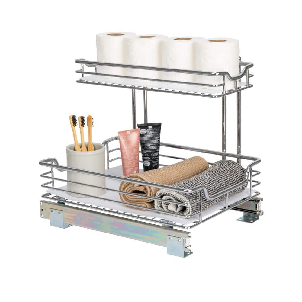 12 in. Under Sink Organizer in Chrome with White Liner - Hercitys