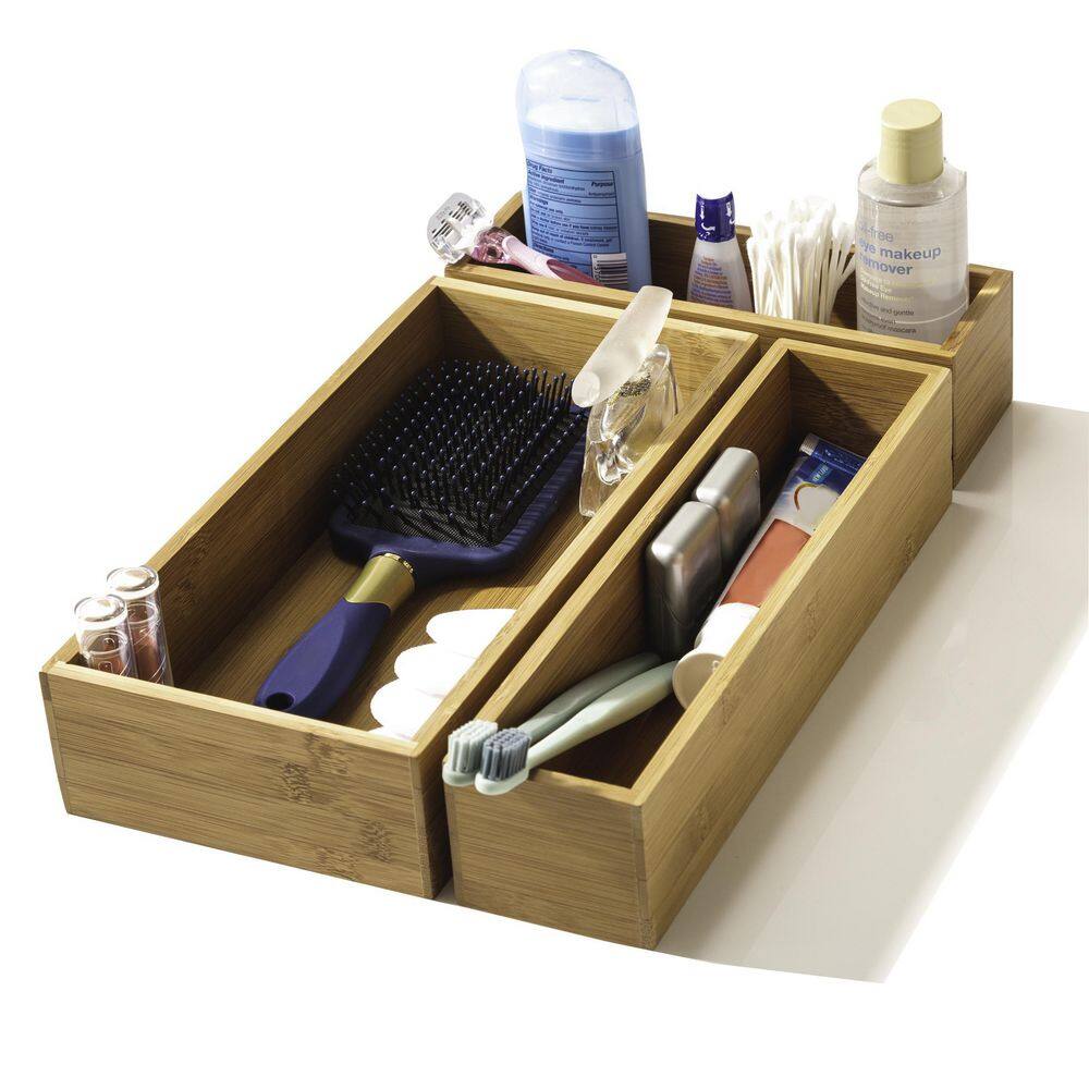10-Piece Golden Natural Bamboo Storage Organizer Box Set - Hercitys