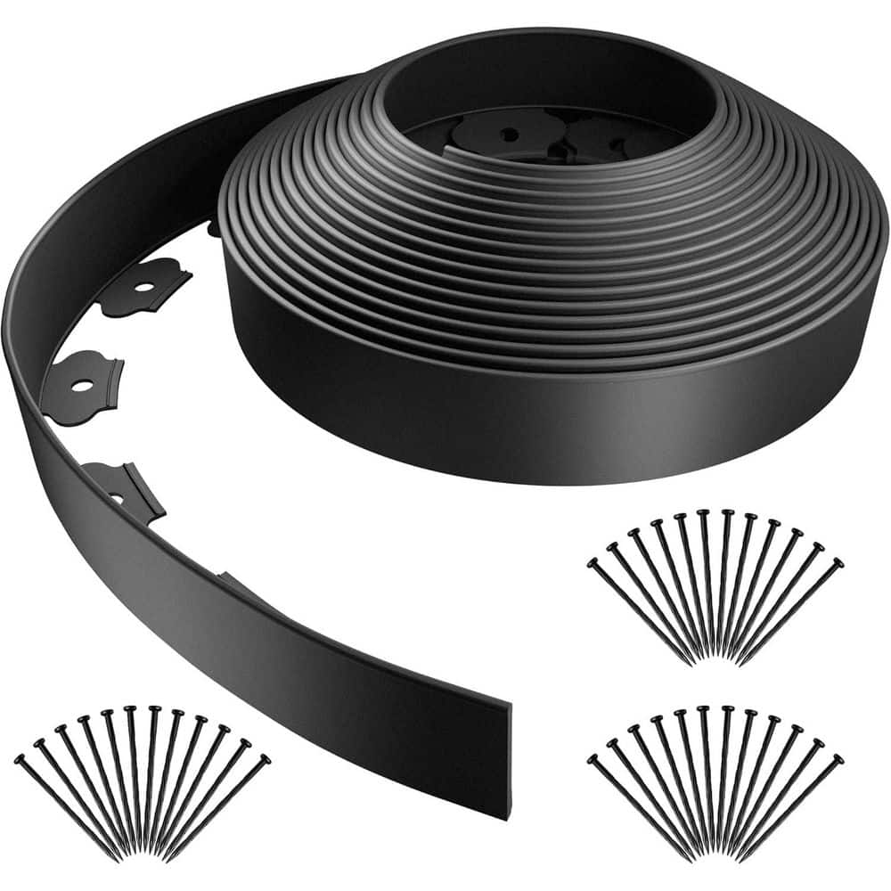40 ft. Black Plastic Garden Edging with 36 Stakes, 2 in. Height, No-Dig Landscape Border - Hercitys