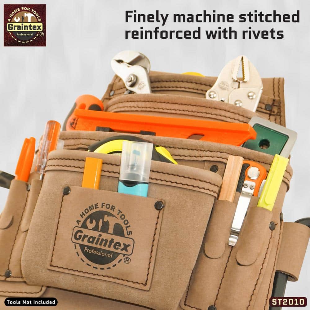 10 Pocket Beige Top Grain Leather Nail and Tool Pouch - Hercitys