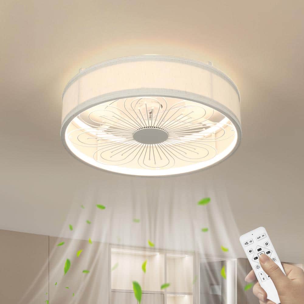 20 in. Smart Indoor White Low Profile Standard Flush Mount Ceiling Fan Light with Integrated LED with Remote for Bedroom - Hercitys