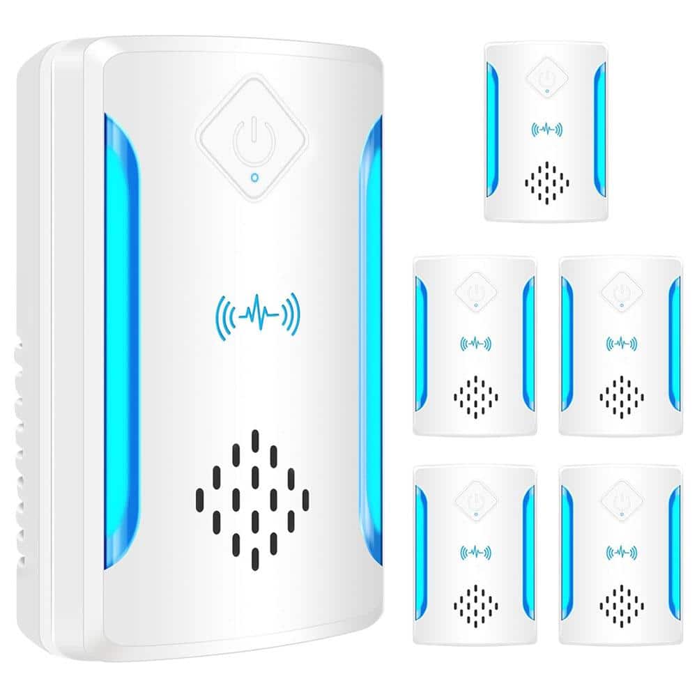 3-5-Watt White Ultrasonic Indoor Pest Repellent Plug with 2-Mode Switching for Mice, Roach, Mosquitoes, Flies (6-Pack) - Hercitys