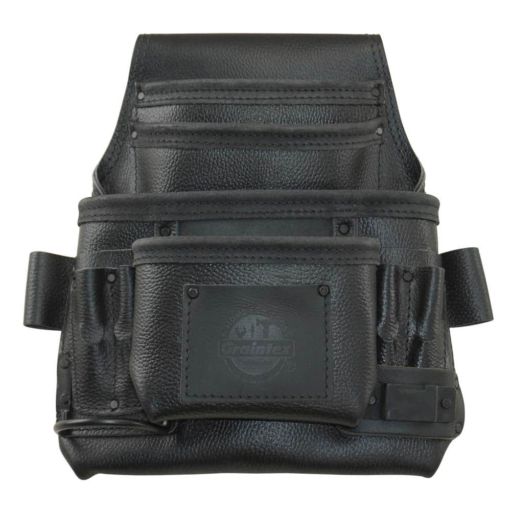10-Pocket Black Rugged Top Grain Leather Tool Pouch - Hercitys