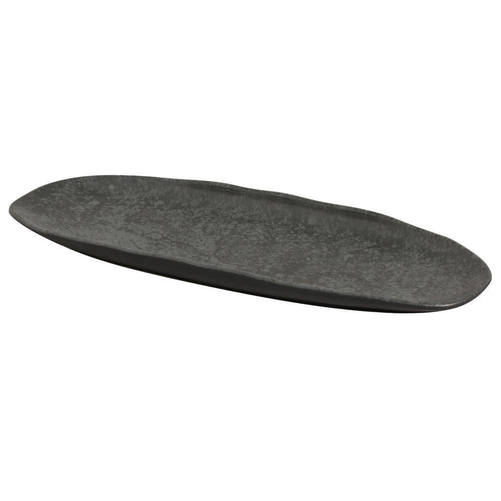 14.17 in. Chromium Gray Stoneware Shallow Oval Platter Large Organic (Set of 4) - Hercitys
