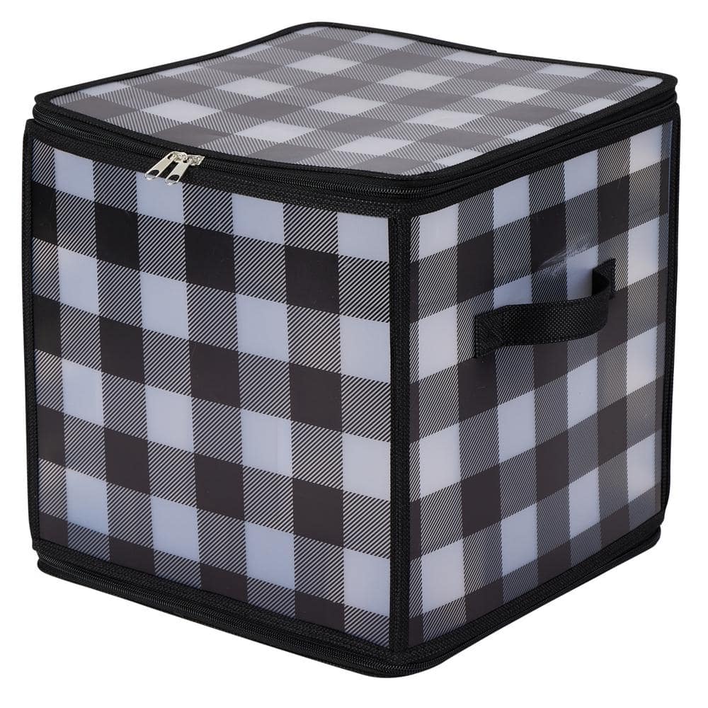 11.8 in. H Black and White Buffalo Plaid Nylon 64-Count Ornament Organizer - Hercitys