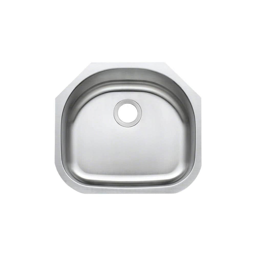 23 in. Undermount D-Shape Single Bowl 18 Gauge Stainless Steel Kitchen Sink - Hercitys
