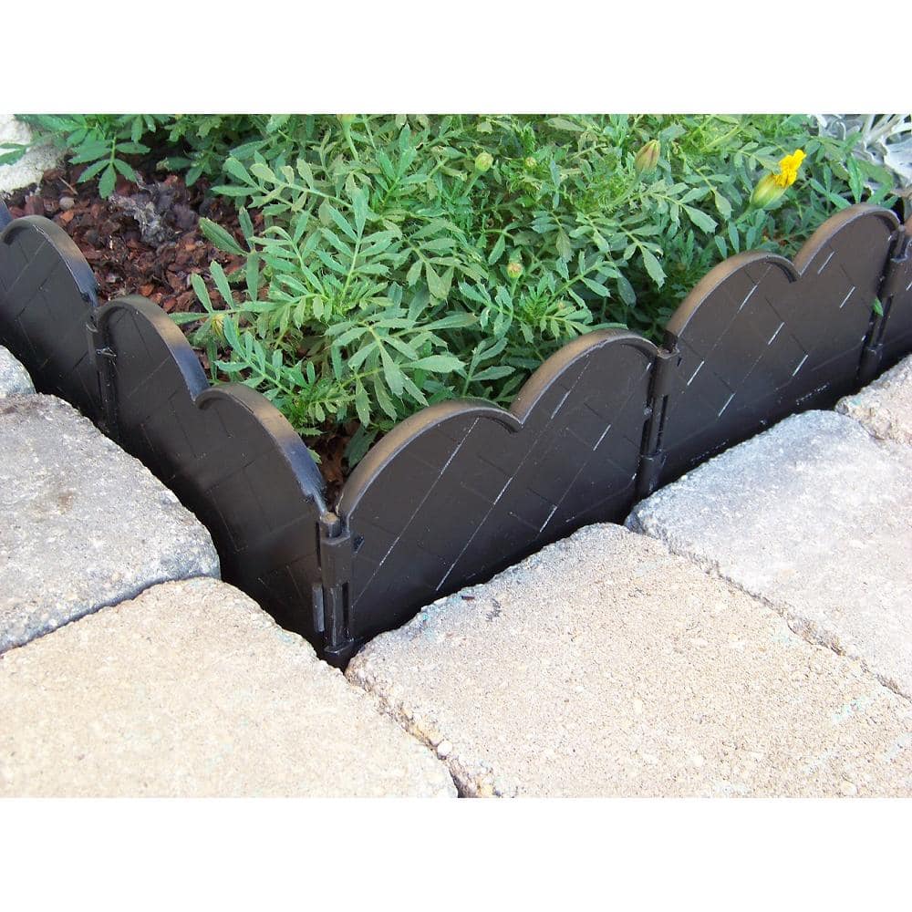 .375 x 5.75 in. x 6.5 in. Black Interlocking Plastic Landscape Edging (20 pcs per box) - Hercitys