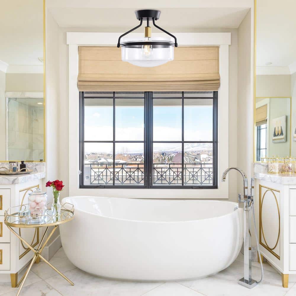 13 in. 1 Light Black Dimmable Semi-Flush Mount with Clear Glass Shade for Bedroom Foyer - Hercitys