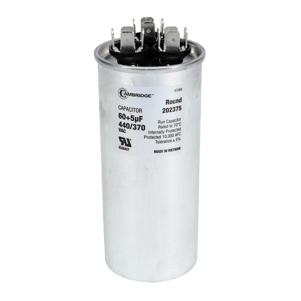 1.97 in. x 1.97 in. x 4.53 in. Aluminum 60 Plus 5 MFD, 440-Volt/370-Volt Dual Round Run Capacitor (1-Pack) - Hercitys