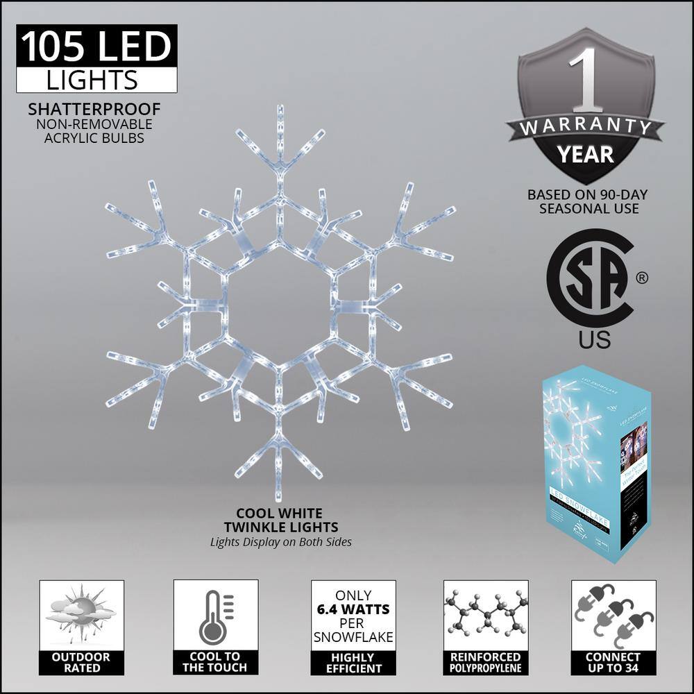 36 in. 105-Light LED Cool White Folding Twinkle Snowflake Decoration - Hercitys