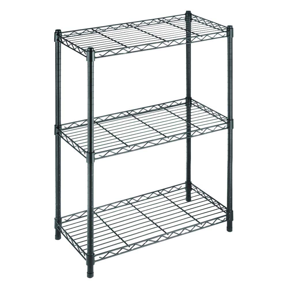 3-Tier Steel Wire Shelving Unit in Black (24 in. W x 30 in. H x 14 in. D) - Hercitys