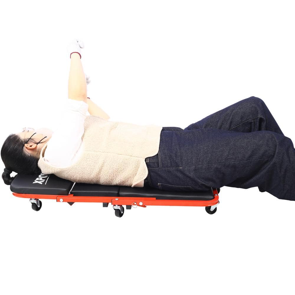 1-Tier Steel 6-Wheeled Utility Cart in Red, 2 in 1 Foldable Mechanic Creeper, 300 lbs. Capacity - Hercitys