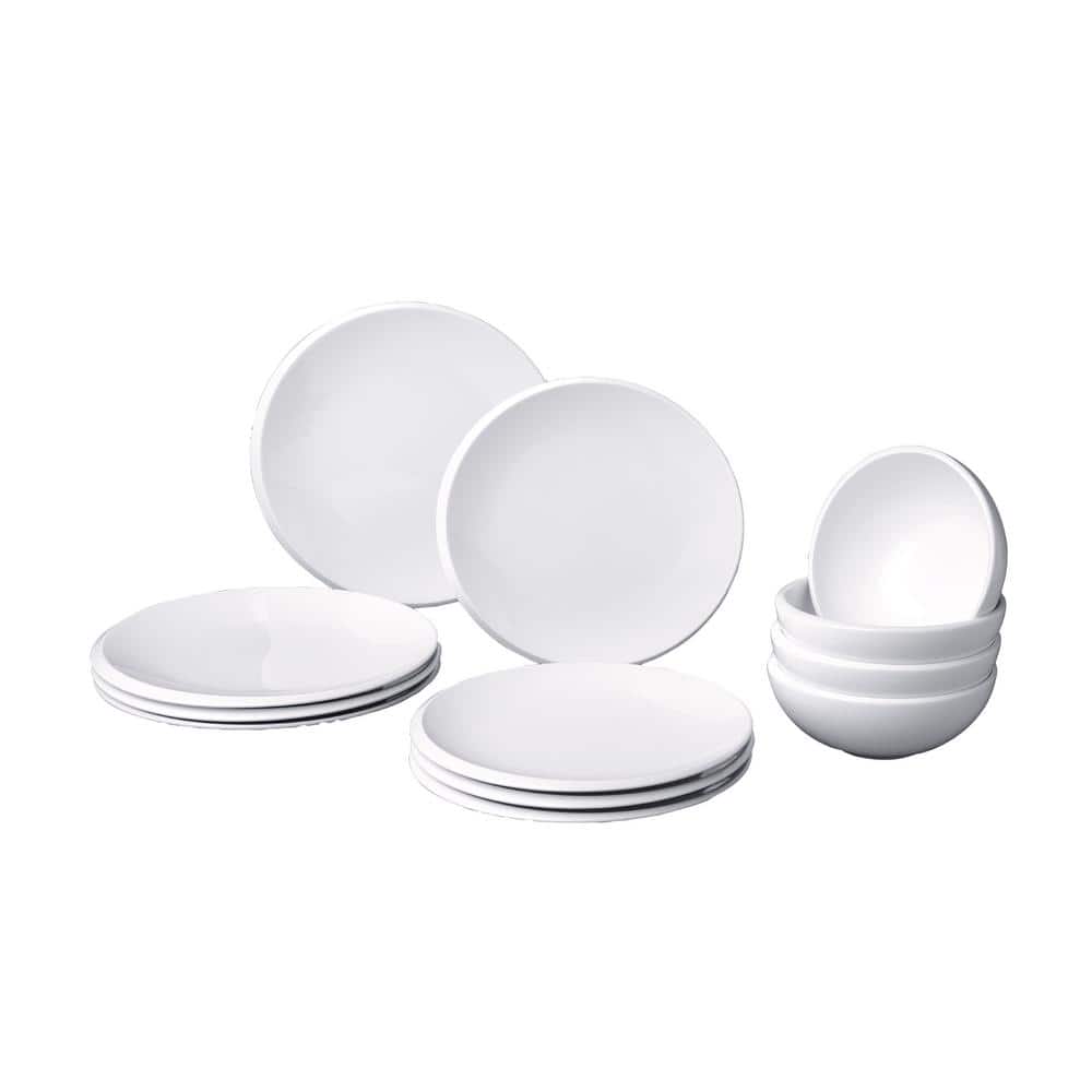 12 pc New Moon White Porcelain Dinnerware Set Service for 4 - Hercitys