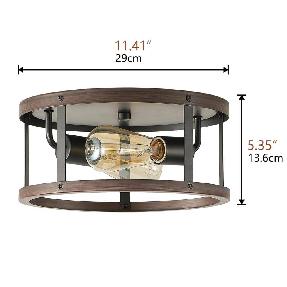 11.4 in. 2-Light Farmhouse Oil Rubbed Bronze Flush Mount Ceiling Lighting Fixtures - Hercitys