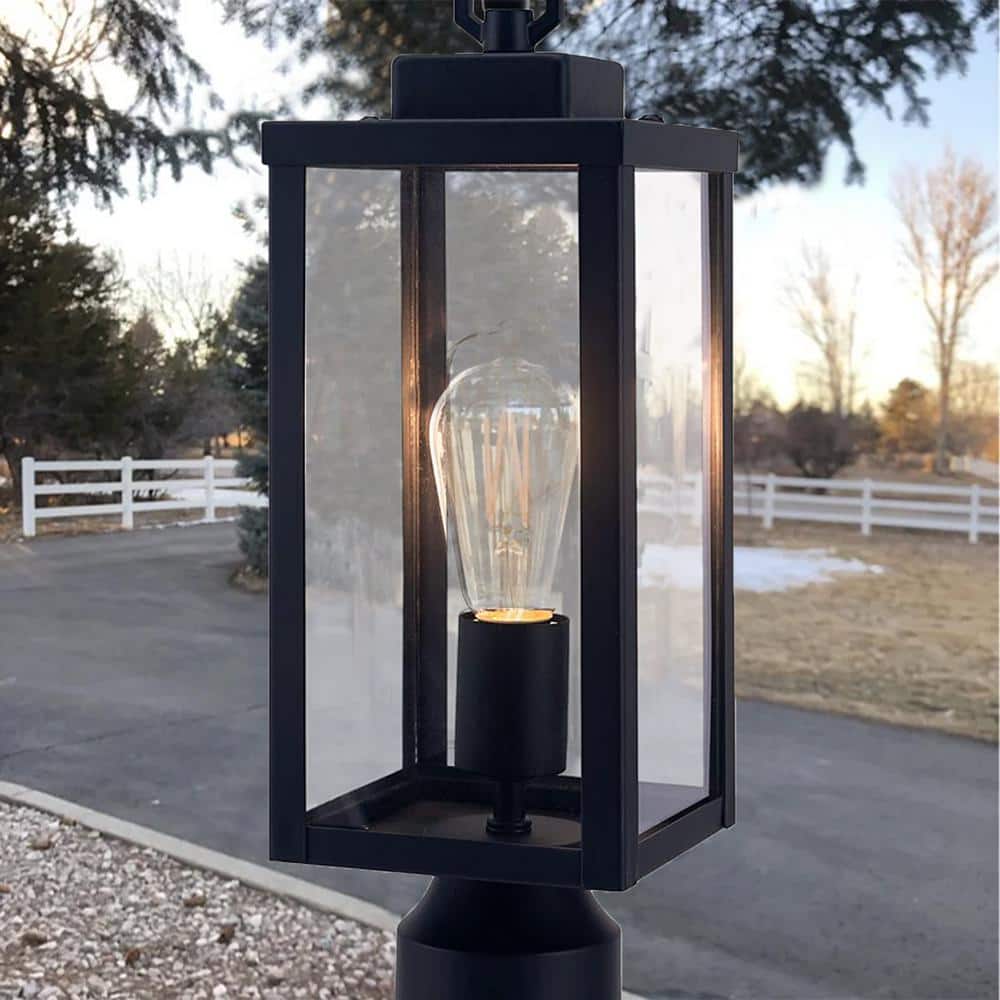 1-Light Black Metal Hardwired Outdoor Weather Resistant Post Light with No Bulbs Included - Hercitys